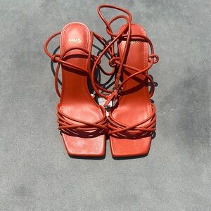 Mango Orange Heeled Sandals Modern Strappy Design